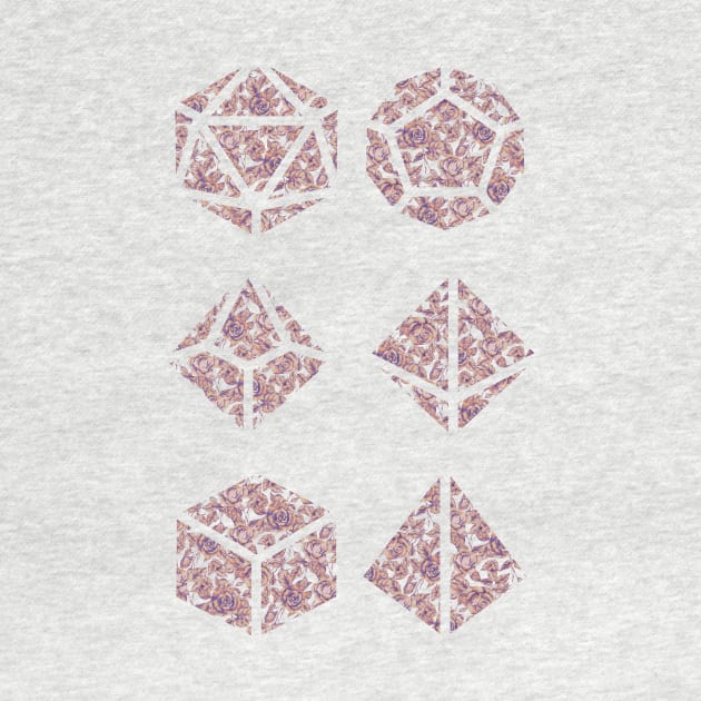 Peach, Purple, and Orange Gradient Rose Vintage Pattern Silhouette Polyhedral Dice - Dungeons and Dragons Design by GenAumonier